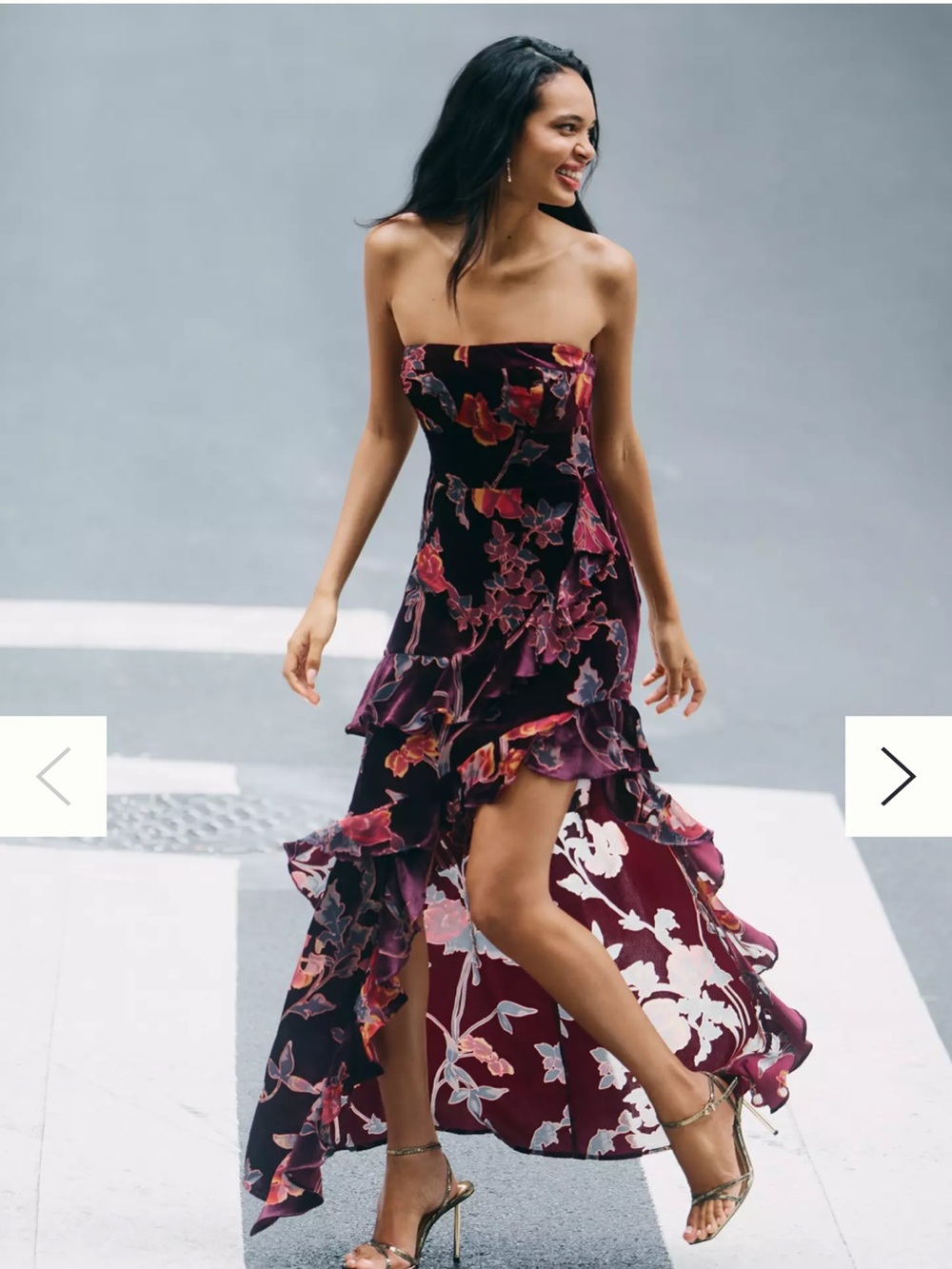 Endless Rose Strapless Ruffled Velvet High-Low Dress XS NEW